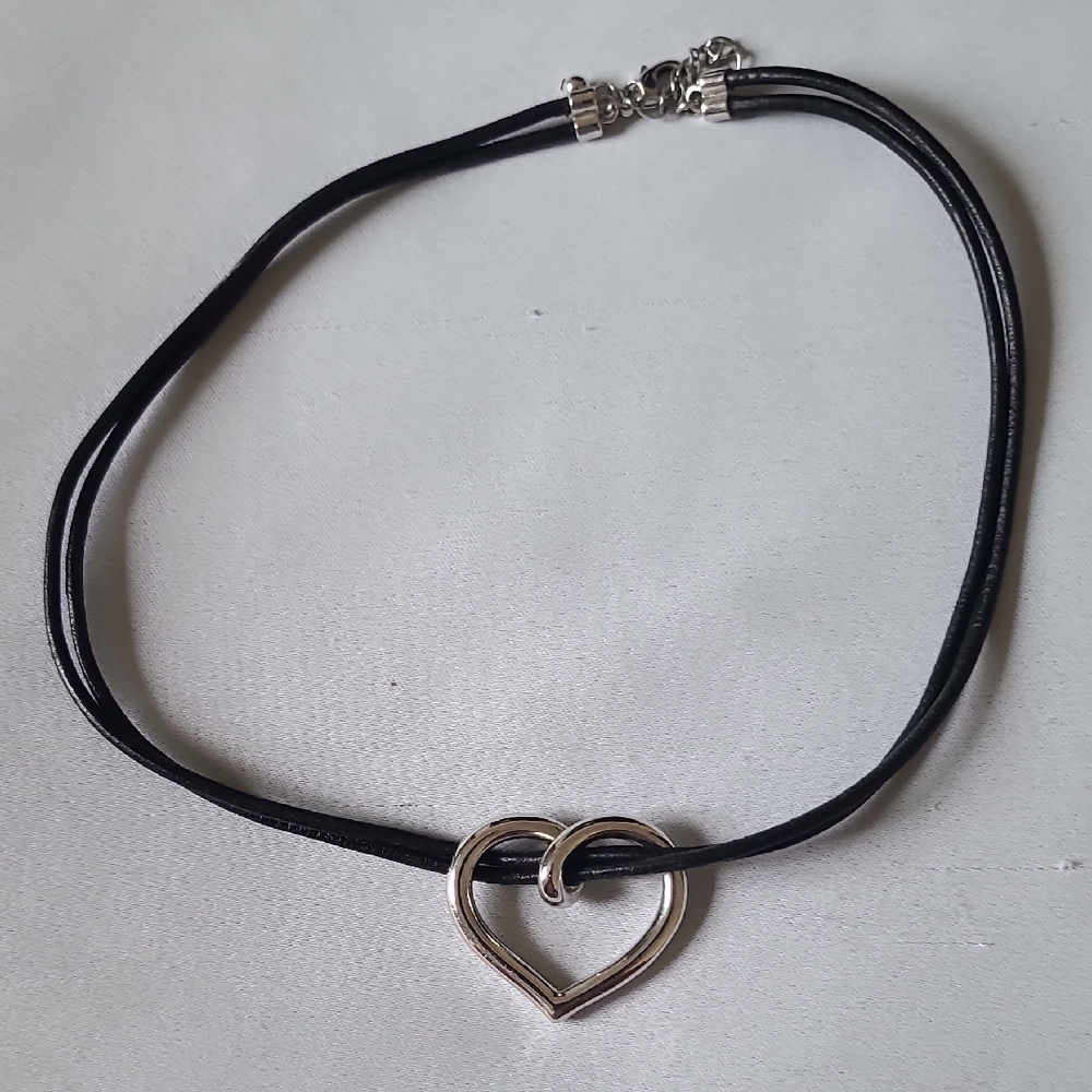 Black and Silver Heart Pendant Necklace